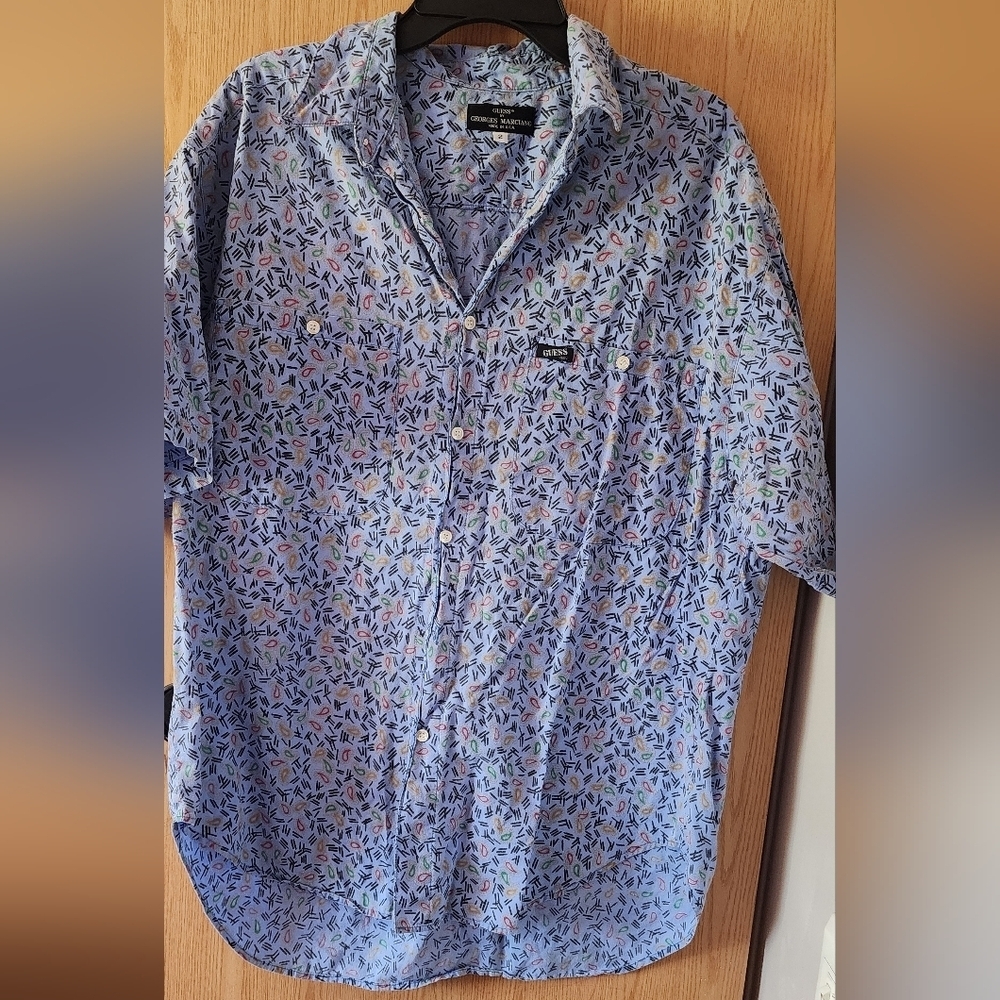 Guess Men's Blue Floral Shirt